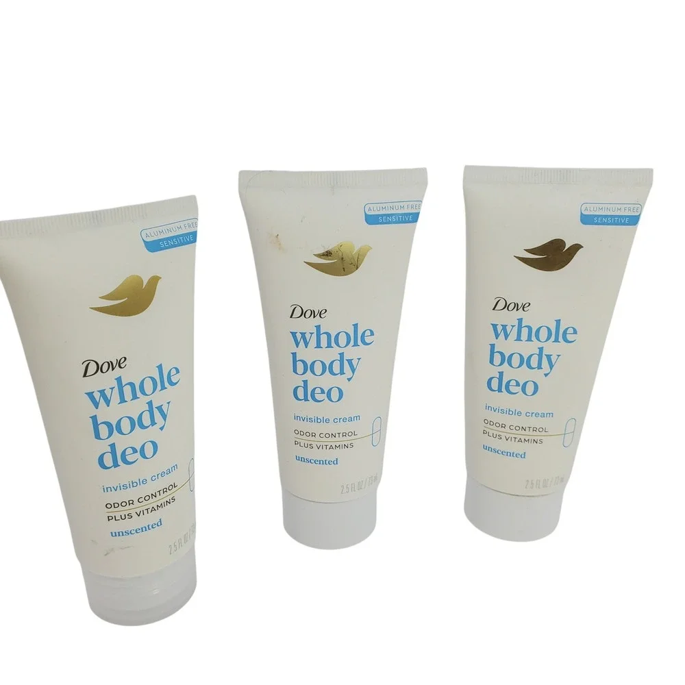 Lot of 3 Dove Whole Body Deo Invisible Cream Unscented Aluminum Free 2.5 oz Each